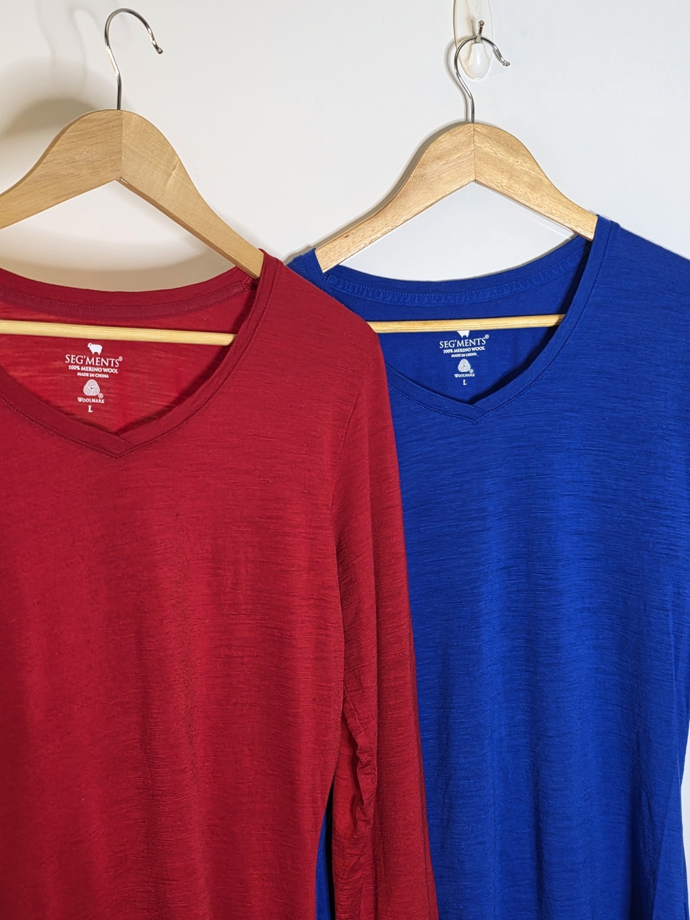 Seg'ments blue& Red Long Sleeve 100% Merino Wool Base layer Shirts Lot of 2